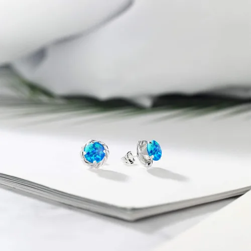 Miniatura 289 de Gem Stone King Aretes de plata de ley 925 de 0.236 in con piedra natal redonda para mujer