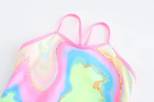Miniatura 6 de Akokvlar Traje de baño de unicornio de una pieza de sirena para niñas pequeñas, conjunto de dos