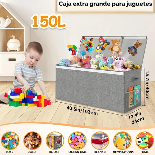 Miniatura 2 de Caja de Juguetes Extra Grande con Tapa, Organizador de Almacenamiento de Juguetes para Niños y Niñas, Cesta Grande de Juguetes Caja de Extra Grande