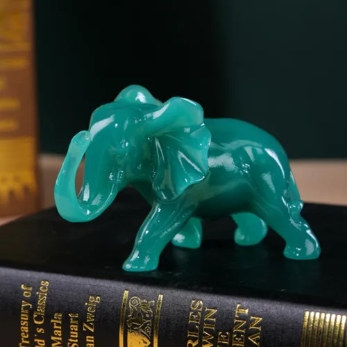 Miniatura 4 de Estatuas de elefante para decoración del hogar, 1 par de figuras de elefante de la suerte con tronco para estantes, sala de estar y dormitorio