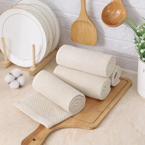 Miniatura 7 de Kitinjoy - Paños de cocina de 100 % algodón, tela de tejido gofrado, paño de limpieza ultrasuave, absorbente y de secado rápido. Beige