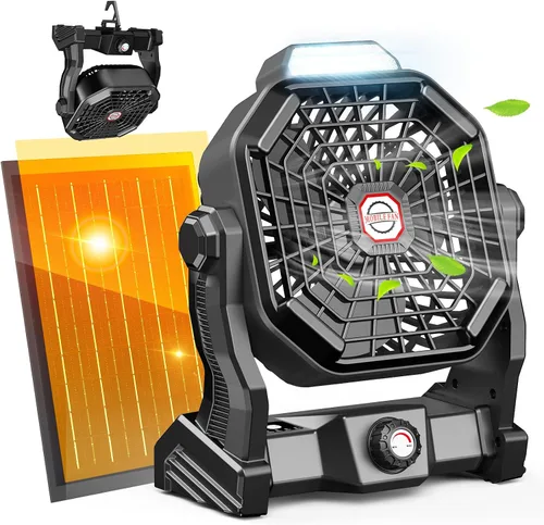 Miniatura 12 de Ventilador recargable con energía solar, (30 horas de funcionamiento) ventiladores de camping solares y linterna LED, ventilador portátil de 8