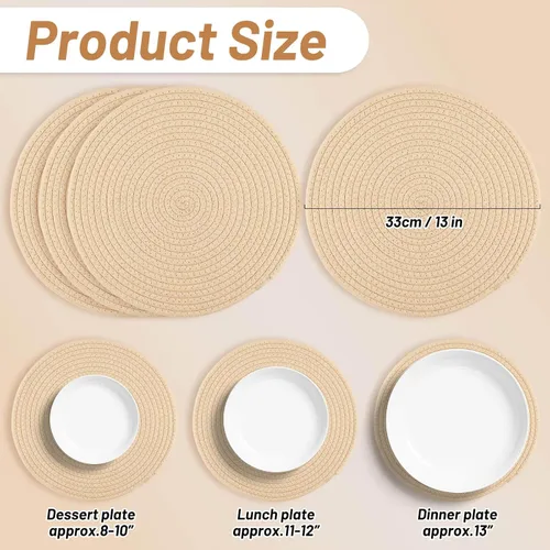 Miniatura 2 de Billbotk Juego de 4 manteles individuales redondos tejidos de 13 pulgadas para mesa de comedor, almohadillas calientes para cocina, salvamanteles