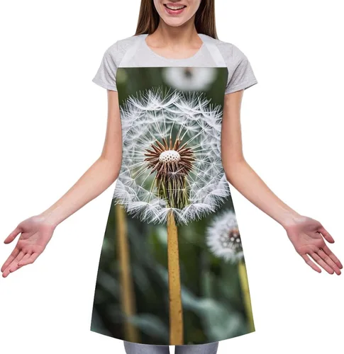 Miniatura 3 de Personalized Winter White Dandelion Adult Apron, Kitchen Cooking Aprons for Woman Man, Adjustable Bib Apron with Pocket for Baking, BBQ Crafting