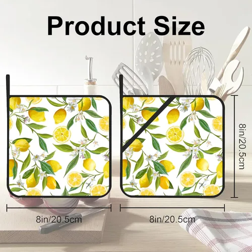 Miniatura 2 de Juego de 2 soportes para ollas de frutas de limón, resistentes al calor y antideslizantes, almohadillas calientes para horno de flores blancas