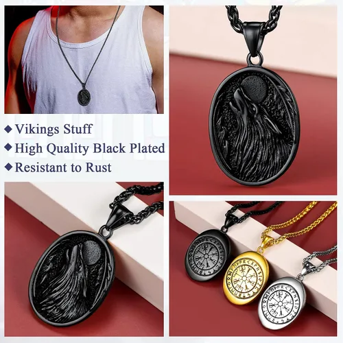 Miniatura 4 de FaithHeart Collar con colgante de lobo vikingo nórdico para hombres y mujeres, acero inoxidable, chapado en oro de 18 quilates, joyería con embalaje