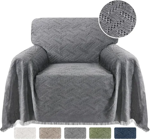 Turquoize - Funda para sofá de algodón de color gris, protector para sofá, funda para sofás, fundas para sofá seccional lavables para perros, con