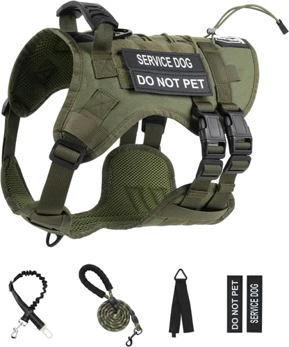 Miniatura 7 de Arnés táctico sin tirones para perros grandes, juego de arnés y correa para perro, Molle a prueba de escapes, arnés ajustable para perro de servicio
