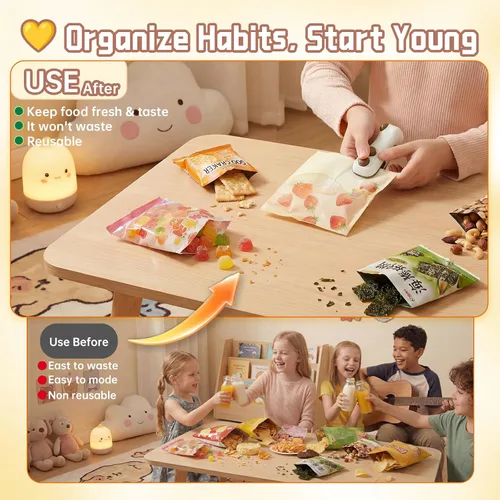 Miniatura 3 de Mini sellador de bolsas 2 en 1, sellador térmico recargable con cortador e imán, resellador portátil de bolsas de chips de mano para aperitivos