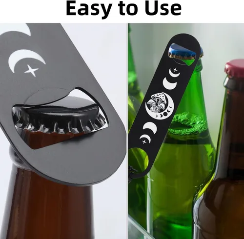 Miniatura 3 de GLOBLELAND Abridor de botellas de acero inoxidable de 7 pulgadas de fase lunar y hongos con cable de poliuretano para barman, abridor de botellas