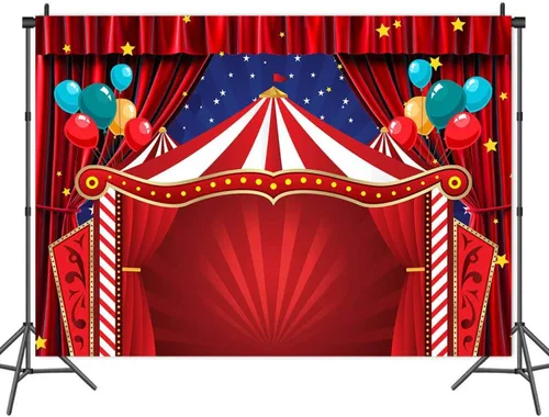 Miniatura 2 de Cortina roja de estrellas para fotografía de recién nacidos, suministros de vinilo de 7 x 5 pies, gran parte superior de circo, carnaval, fiesta