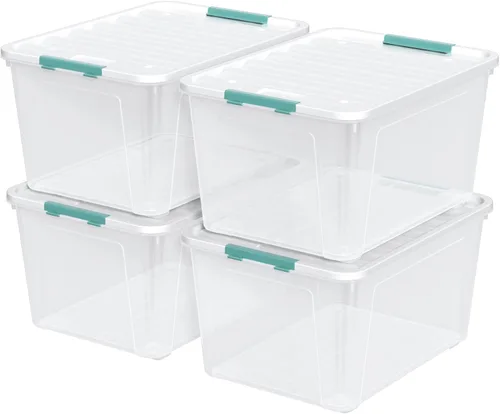 Miniatura 9 de Paquete de 8 contenedores organizadores transparentes de 14 cuartos de galón con tapa, caja de plástico con cierre con asas
