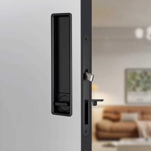Juego de herrajes para cerradura de puerta de bolsillo, manija de privacidad con tirador oculto y pestillo empotrado, apto para puertas de madera de