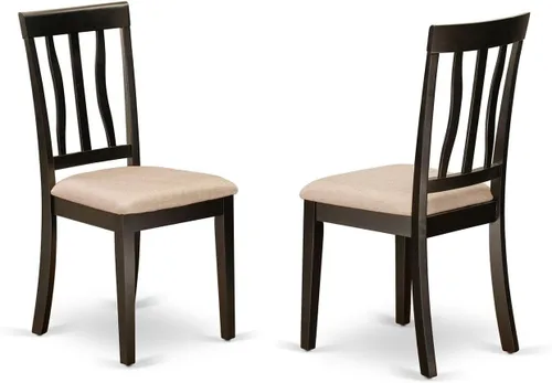 Miniatura 8 de East West Furniture ANC-BLK-C - Sillas de comedor antiguas, sillas de madera tapizadas de tela de lino, juego de 2, color negro