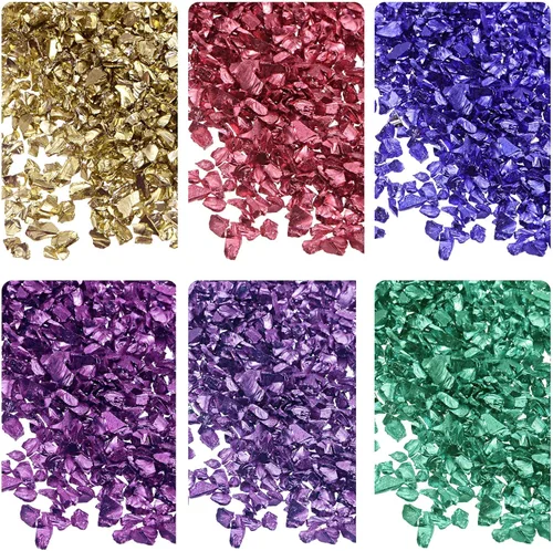 uxcell Chips de vidrio triturado de 6 colores, vidrio metálico con purpurina irregular de 0.039-0.157 in para manualidades, jarrón de joyería,