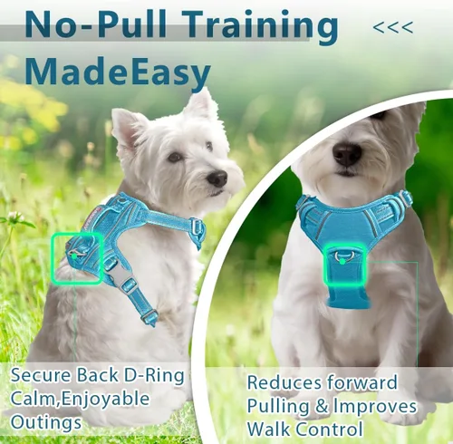 Miniatura 4 de BARKBAY Arnés Oxford sin tirones para perro con bolsillo para etiqueta de identificación, resistente, reflectante, fácil control para perros grandes
