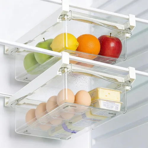 URALFA Organizador de cajones para refrigerador, cajones ajustables para frutas y verduras, extraíble con asa, caja de almacenamiento de soporte