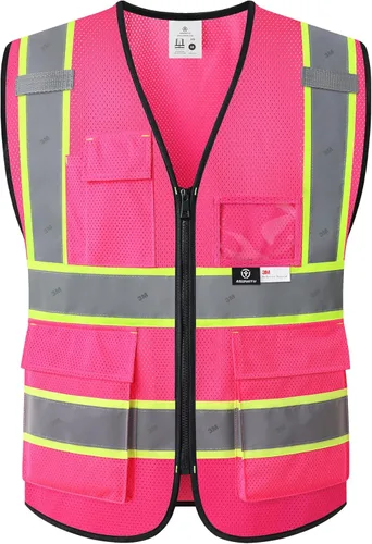 Miniatura 15 de Chaleco de seguridad reflectante para hombres y mujeres, chaleco de construcción que cumple con el estándar ANSI/ISEA Amarillo