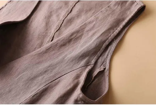Miniatura 3 de UATKIMI Chaleco de lino de algodón para mujer, casual, holgado, cuello en V, sin mangas, chaqueta