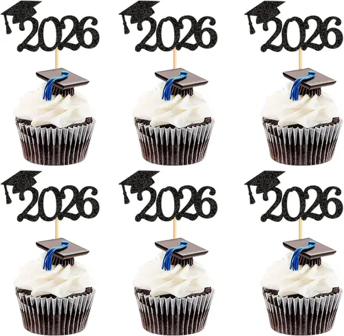 24 adornos para cupcakes de graduación 2026, selecciones de alimentos/aperitivos para fiesta de graduación, decoración de mini pasteles, adornos