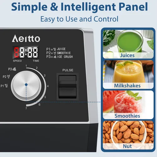 Miniatura 4 de Aeitto Licuadoras para cocina, licuadora profesional de encimera de 1800 W, licuadora de batidos de gran capacidad de 68 onzas con 3 programas y 7