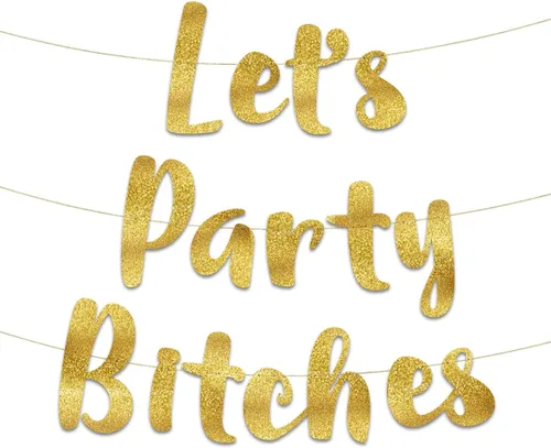 Cartel con purpurina dorada preencordada de Let's Party – Divertidas decoraciones de despedida de soltera para ella – Suministros de fiesta,