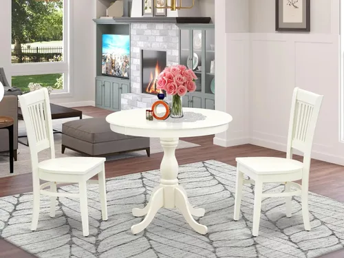 Miniatura 2 de East West Furniture AMVA3-LWH-W - Juego de mesa de cocina de 3 piezas para espacios pequeños contiene una mesa de comedor redonda con pedestal y 2