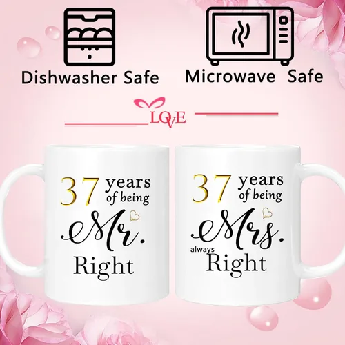 Miniatura 5 de Juego de 2 tazas de café para el 37 aniversario, regalos de boda para parejas, padres, abuelos, hombres, mujeres, marido, esposa, él, ella, caja