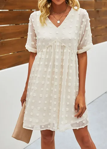 Miniatura 4 de KIRUNDO Vestido corto de manga corta de verano para mujer, vestido casual, suelto y con un cuello en V sexy, vestido holgado de punto suizo