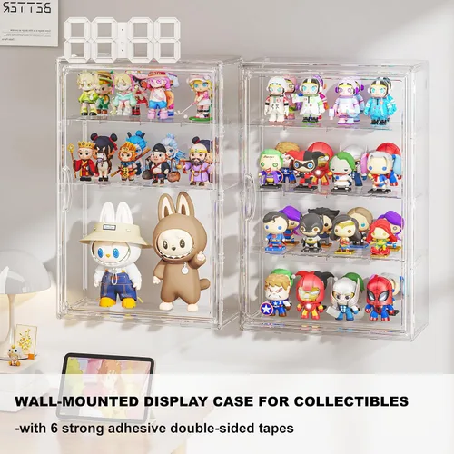 Miniatura 8 de Vitrina de acrílico transparente de 4 niveles para figuras coleccionables montada en la pared, vitrina de exhibición de figuras de hobby