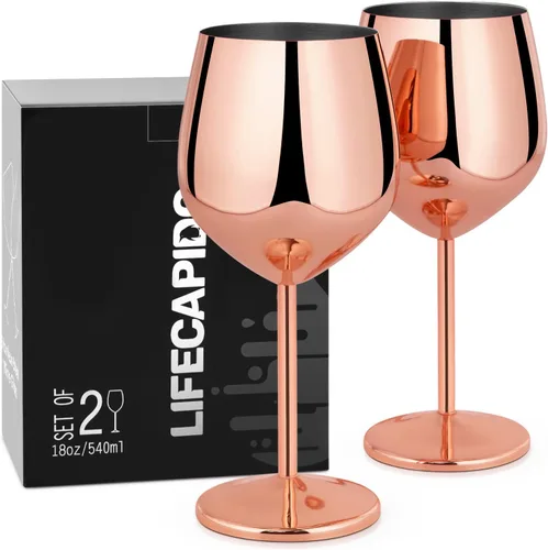Miniatura 21 de Lifecapido Juego de 6 copas de vino de acero inoxidable, copas de vino coloridas de acero inoxidable de 18 onzas, copas de vino de metal con tallo