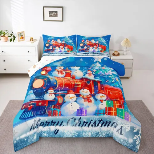Miniatura 11 de Juego de edredón de Navidad de dibujos animados para niños, tamaño individual, juego de ropa de cama Kawaii de Papá Noel, pingüino, ciervo