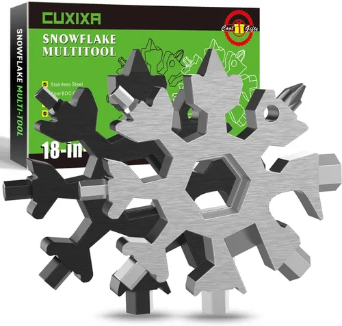 Miniatura 8 de CUXIXA Relleno de calcetines para hombres, multiherramienta 18 en 1, multiherramienta de copo de nieve de acero inoxidable, accesorios geniales