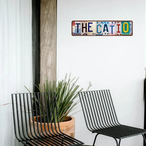 Miniatura 6 de Cartel de metal Catio – Regalo para los amantes de los gatos, divertida decoración de pared de patio de gatos para jardín, casa, bar y cueva