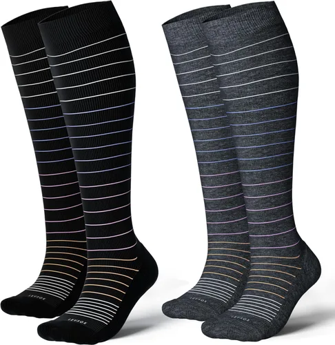 Miniatura 13 de LEVSOX Calcetines de compresión de algodón grueso para mujeres y hombres, 20-30 mmHg, de altura hasta la rodilla, lindos calcetines de soporte