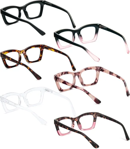 Miniatura 3 de REAVEE 6 Pack Reading Glasses for Women Blue Light Blocking, Cute Square Computer Readers with Spring Hinge