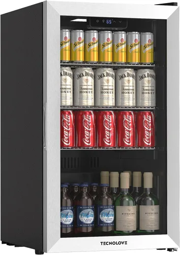 Refrigerador de bebidas con enfriador, mini refrigerador, independiente, capacidad para 123 latas/3 pies cúbicos, enfría hasta 37 ℉, pantalla táctil