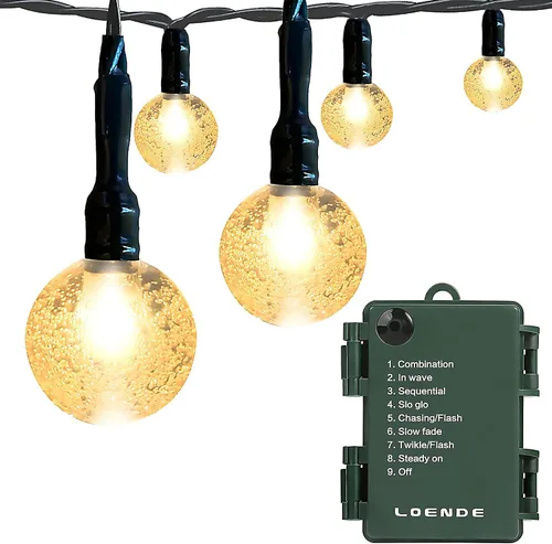 Miniatura 8 de Cadena de luces de globo con pilas, 16 pies, impermeable, 30 LED, 8 modos, tira de luces para exteriores, tira de luces de bola de cristal