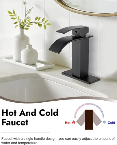 Miniatura 2 de Midanya Grifo de baño con boquilla de cascada de una sola manija, grifo de lavabo de baño de 1 agujero, moderno grifo de lavabo de lavabo de RV