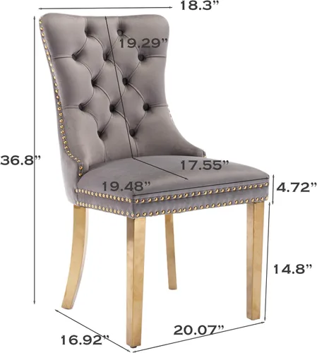 Miniatura 2 de SoarFlash Juego de 4 Sillas de Comedor de Terciopelo, Sillas de Comedor Tapizadas Acolchadas con Ribete de Tachuelas y Patas Chapadas en Oro Sólido