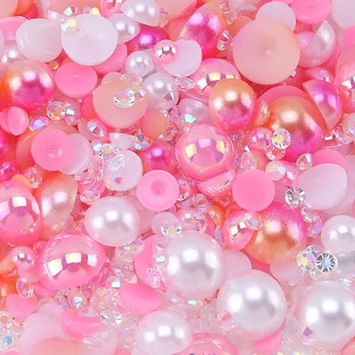 Miniatura 9 de Diamantes de imitación de perlas con parte trasera plana para manualidades, 1.06 oz, 1400 unidades (0.079 a 0.394 pulgadas), resina media redonda