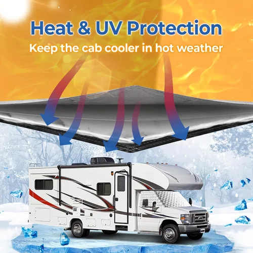 Miniatura 2 de BougeRV Cubierta de nieve para parabrisas de autocaravana para clase C, Ford E450 1997-2024, cubierta de parabrisas para hielo y nieve, cubierta