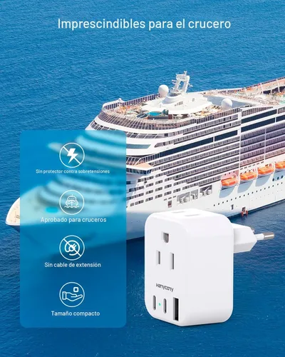 Miniatura 5 de Adaptador de enchufe de viaje europeo USB C, adaptador de enchufe internacional HANYCONY de EE. UU. a Europa, enchufe de 2 tomas, 3 puertos USB