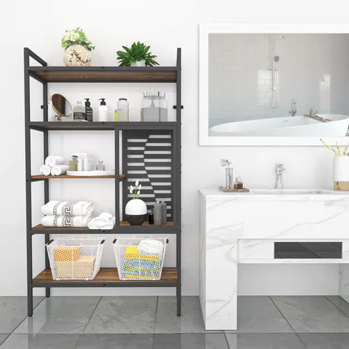 Miniatura 7 de Weehom Estantería industrial ajustable de 5 niveles, estantería de madera moderna con marco de metal estable, estantes de almacenamiento abiertos