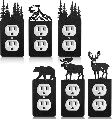 Miniatura 8 de Lothee 6 piezas de placa de metal para interruptor de luz de oso, alce, árbol, montaña, alce, bosque, placa de salida de palanca, cubierta de pared