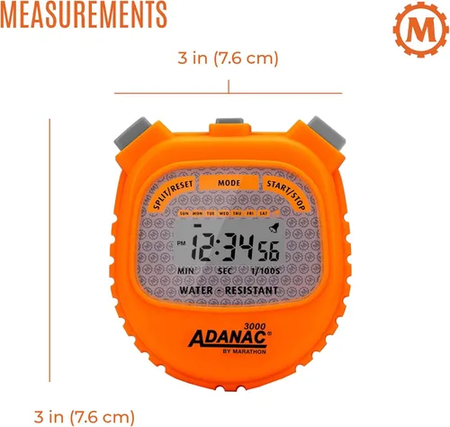 Miniatura 5 de Marathon Adanac - Temporizador digital de cronómetro 3000, color naranja neón, alta precisión hasta 1/100 segundos, resistente al agua, al polvo y a