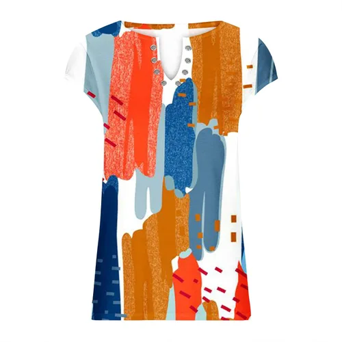 Miniatura 5 de Ceboyel Camisetas degradadas para mujer, manga casquillo, blusas de verano, camisas con cuello en V, túnica de vestir, casual, ropa de mujer 2023