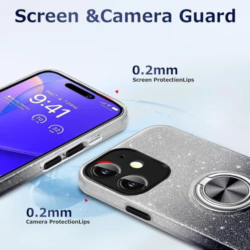 Miniatura 3 de Funda para Samsung Galaxy S22 Ultra 5G con soporte de anillo magnético, purpurina brillante, para niñas y mujeres, funda protectora de TPU y funda