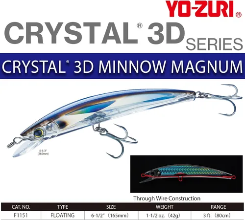 Miniatura 2 de Yo-Zuri Crystal 3D Minnow Magnum Floating Diver 6 1/2 Inch Medium Crankbait