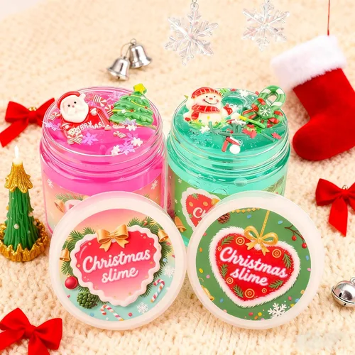 Miniatura 6 de Slime de Cristal de Navidad Rosa y Verde de 2 Paquetes para Niños, Slime para Medias de Navidad para Niños - Kit de Juguetes de Slime, Regalos